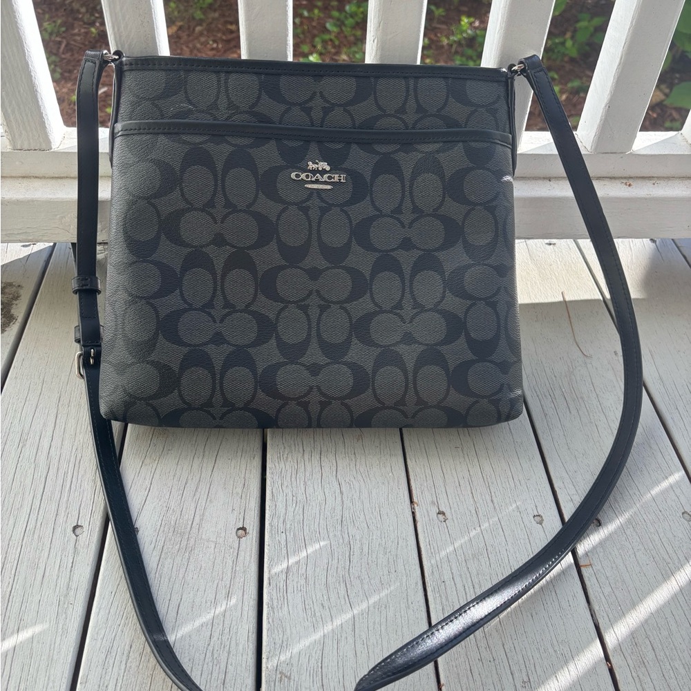 Coach Signature Black and Gray Crossbody Bag